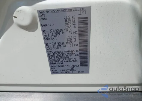 2015 Nissan Rogue Sl from USA, damaged, VIN 5N1AT2MV7FC799842